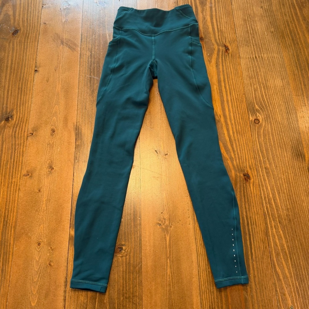 Lululemon Fast‎ and Free High-Rise Fleece Tight 28" Womens Size 0 Teal